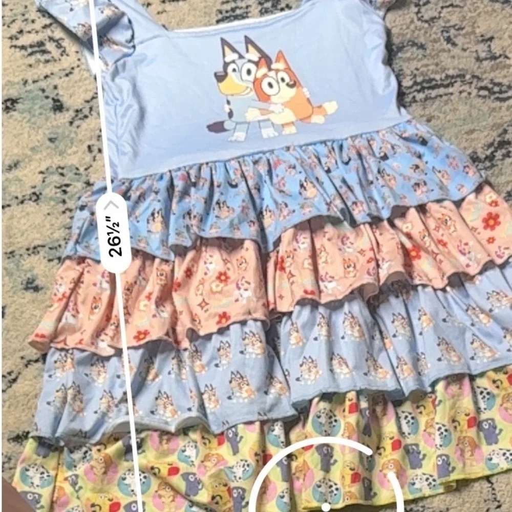 Girls Bluey & Bingo Tiered Ruffle Dress Handmade Birthday Outfit‎ 26.5